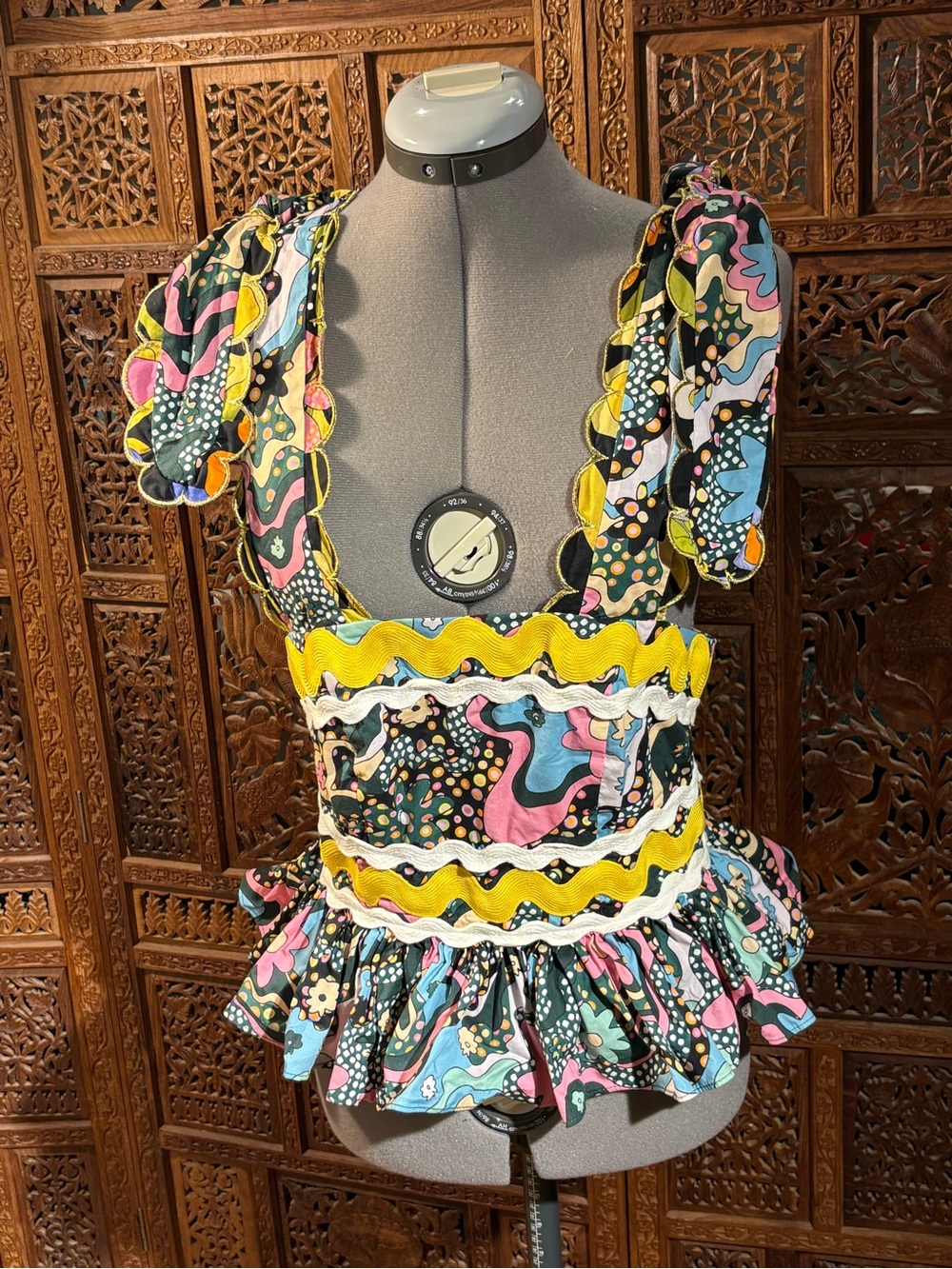 CeliaB Frida Multicolor Ruffle Crop Top with Yellow Trim